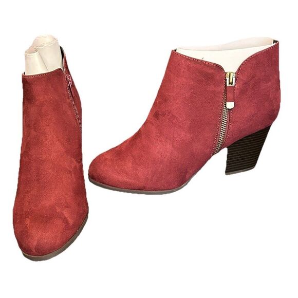 Style‎ & Co. Women's Suede Masrinaaf Block Heel Booties New Wine MC Size 9W NWB - Picture 1 of 5